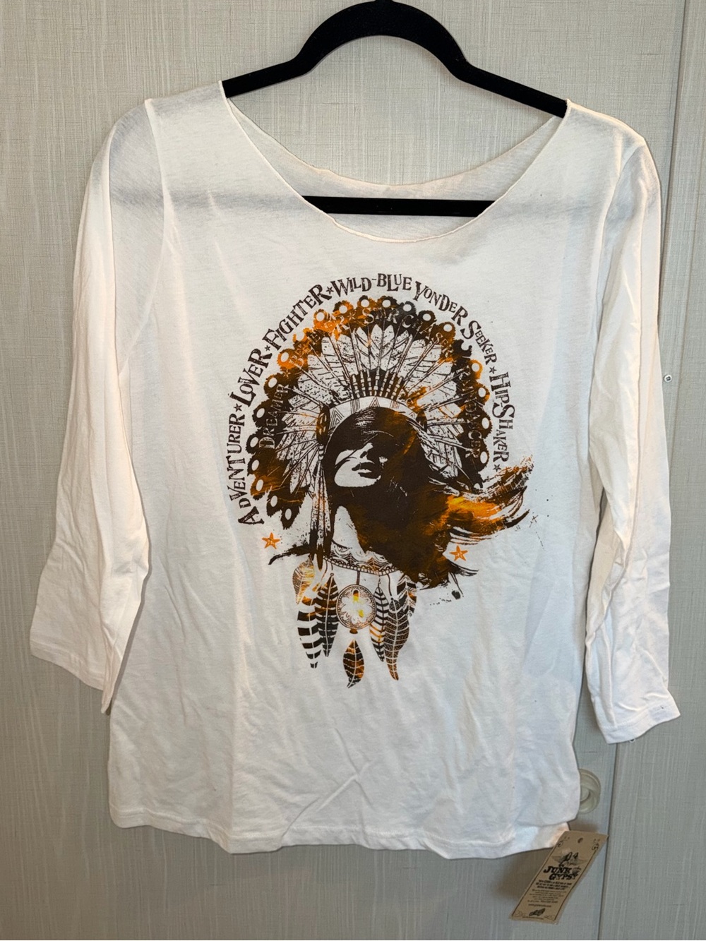 JUNK GYPSY T-SHIRT WOMEN'S SIZE XL Fitted Of The Shoulder Boho Grunge Wander